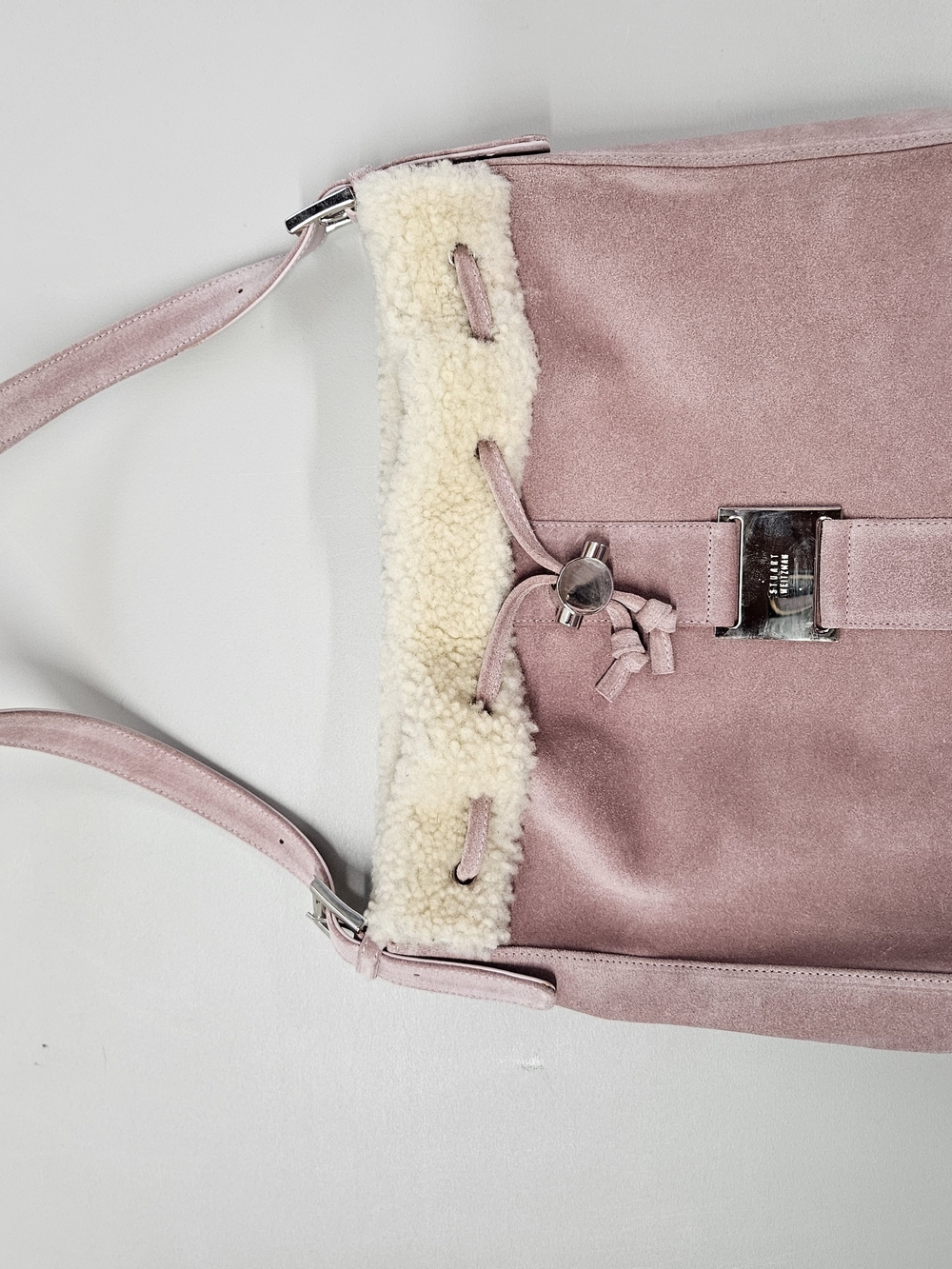 Stuart Weitzman Pink Faux Suede Faux Fur Shoulder Bag